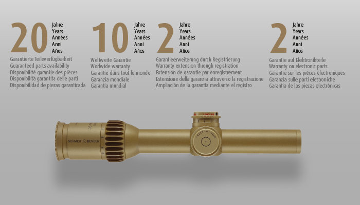 Riflescope with overview of warranty periods