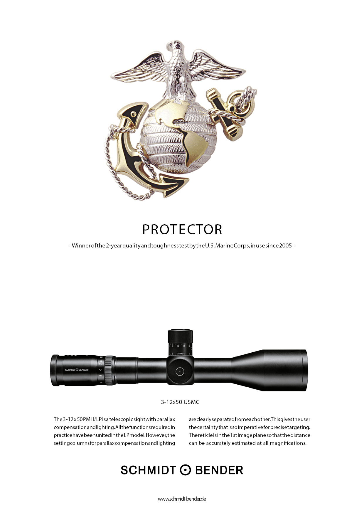 Ad Protector for the 3-12x50 PM II with logo of the U.S. Marine Corps